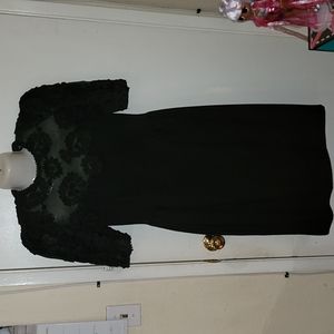 Rina diMontella beautiful black flower dress zip up sheer details fancy